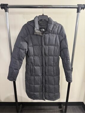 The North Face Women's Dark Gray Quilted Long Puffer Coat with Hood